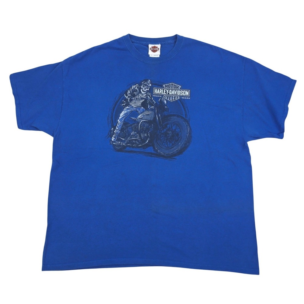 Harley-Davidson Biker Skeleton T-Shirt Mens 2XL Blue Graphic T Kegel Rockford IL
